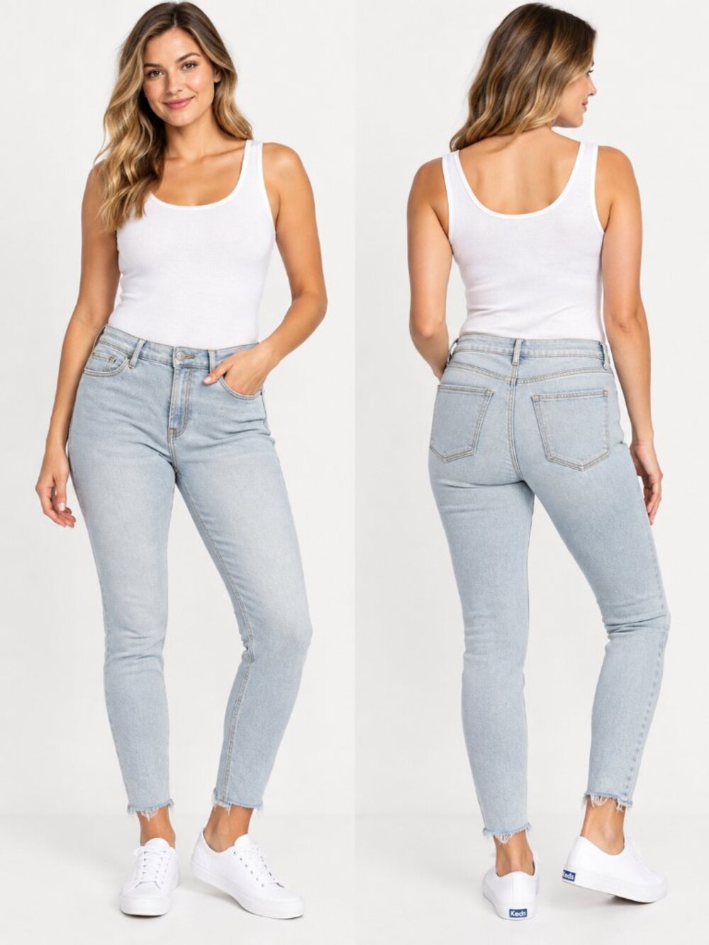 Old Navy Rockstar Super Skinny Mid Rise Jeans Women’s 8 Light Wash Raw Hem